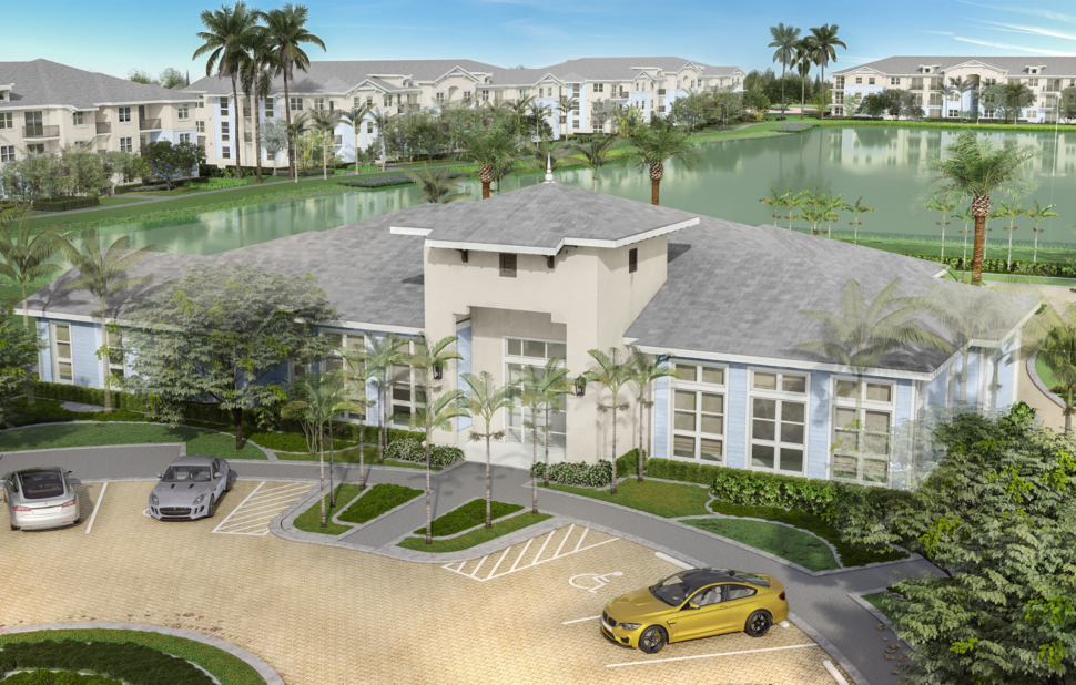 Everly Naples exterior rendering leasing office