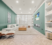 Library with Fireside Seating at The Marc Luxury Apartments in Palm Beach Gardens FL