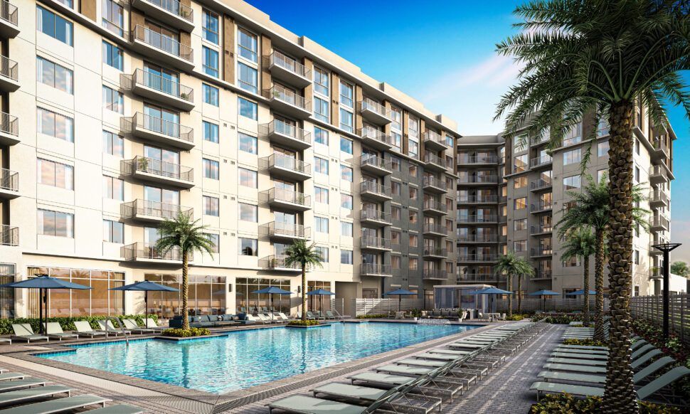 Resort-style pool at The MARC luxury apartments in Palm Beach Gardens, FL